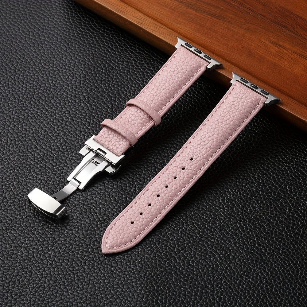Litchi Pattern Synthetic Leather Watch Band for Apple Watch 38mm 45mm