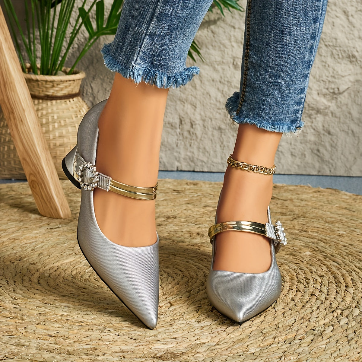 Ladies Casual Pointed High Heel Mules, Thick Heels, All-Match Style