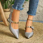 Ladies Casual Pointed High Heel Mules, Thick Heels, All-Match Style