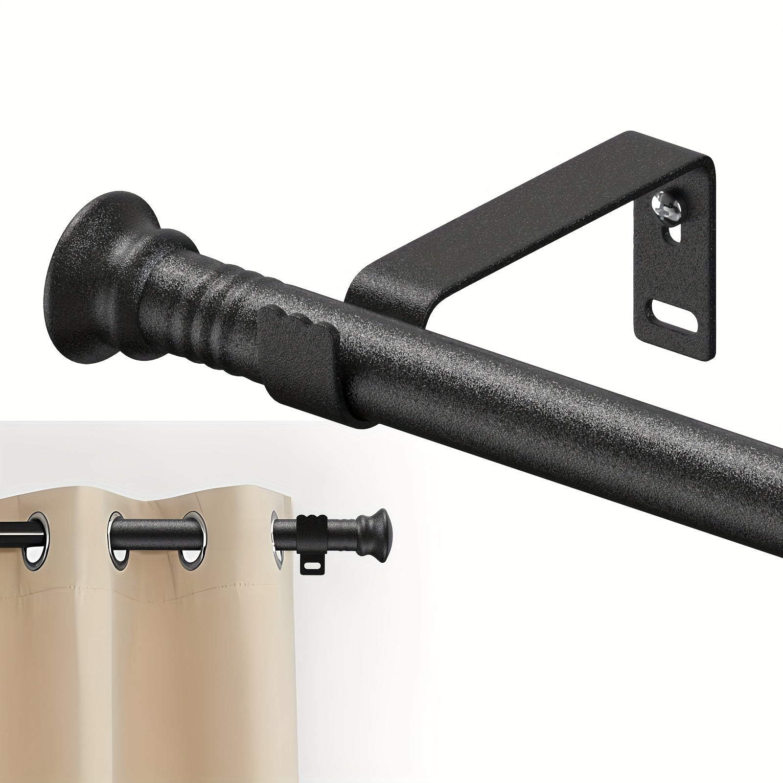 Adjustable Curtain Rod Set 30-87 Inches Matte Black Steel Support Up to 11.34 KG