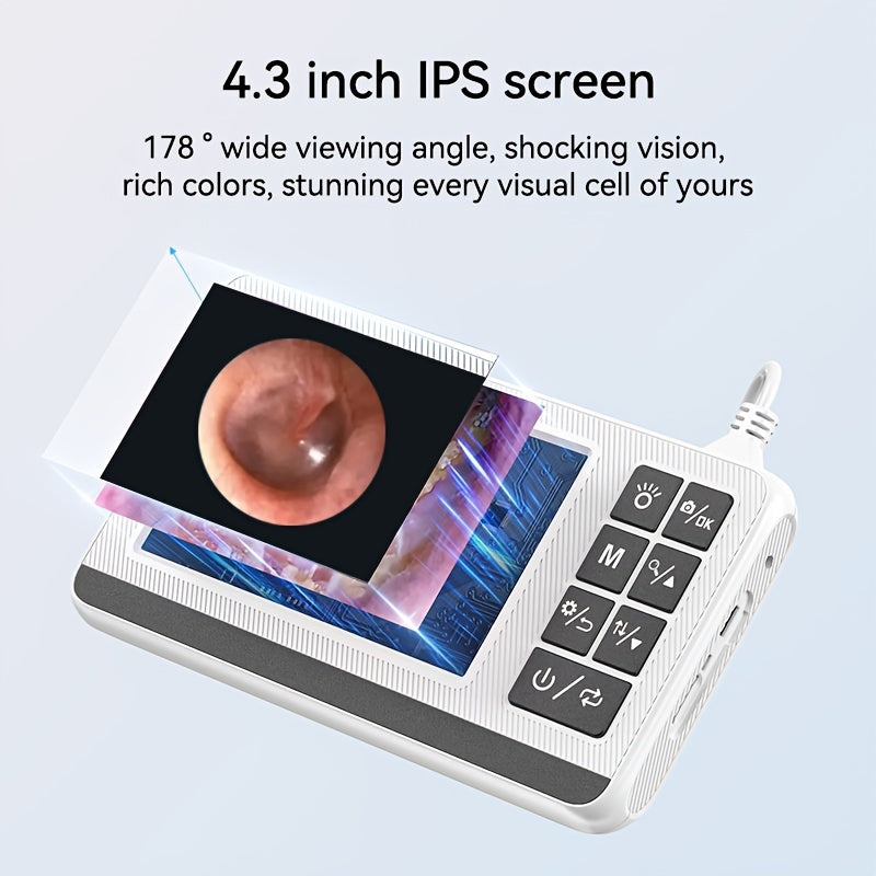 4.3-Inch Visual Ear Cleaning Camera with 3.9mm Camera 1080p Video Recording Battery Powered White