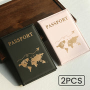 Set of Two Faux Leather Passport Covers for International Travel Lightweight Foldable Unlined