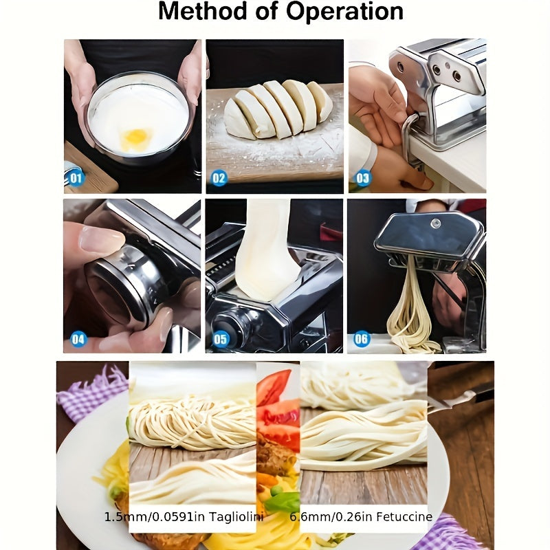 Stainless Steel Pasta Maker Machine with Adjustable Thickness for Spaghetti and Lasagna
