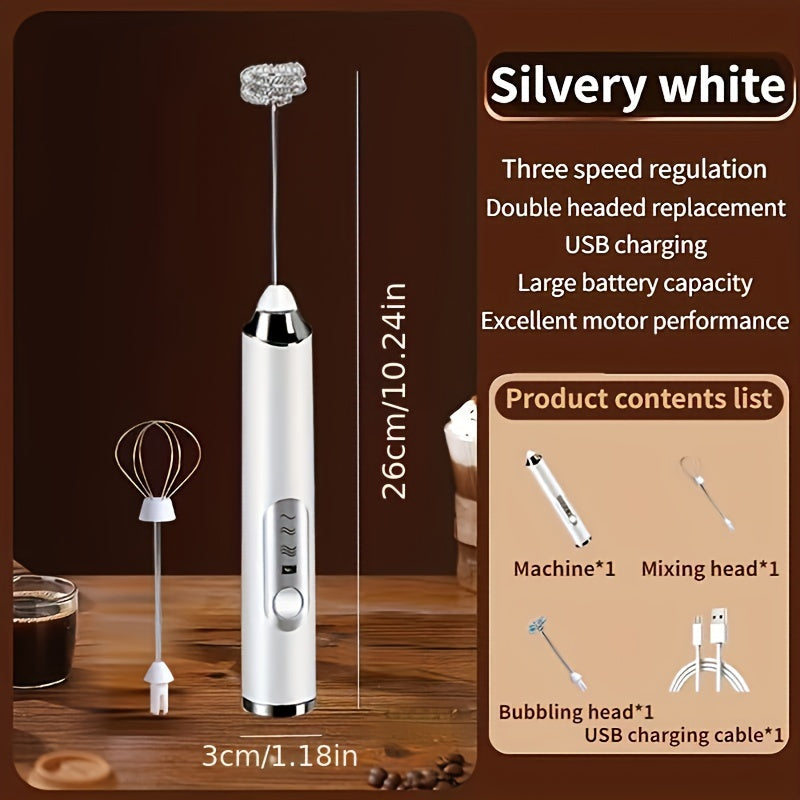 Portable USB Rechargeable Milk Frother Coffee Maker with Whisk and Measuring Cup