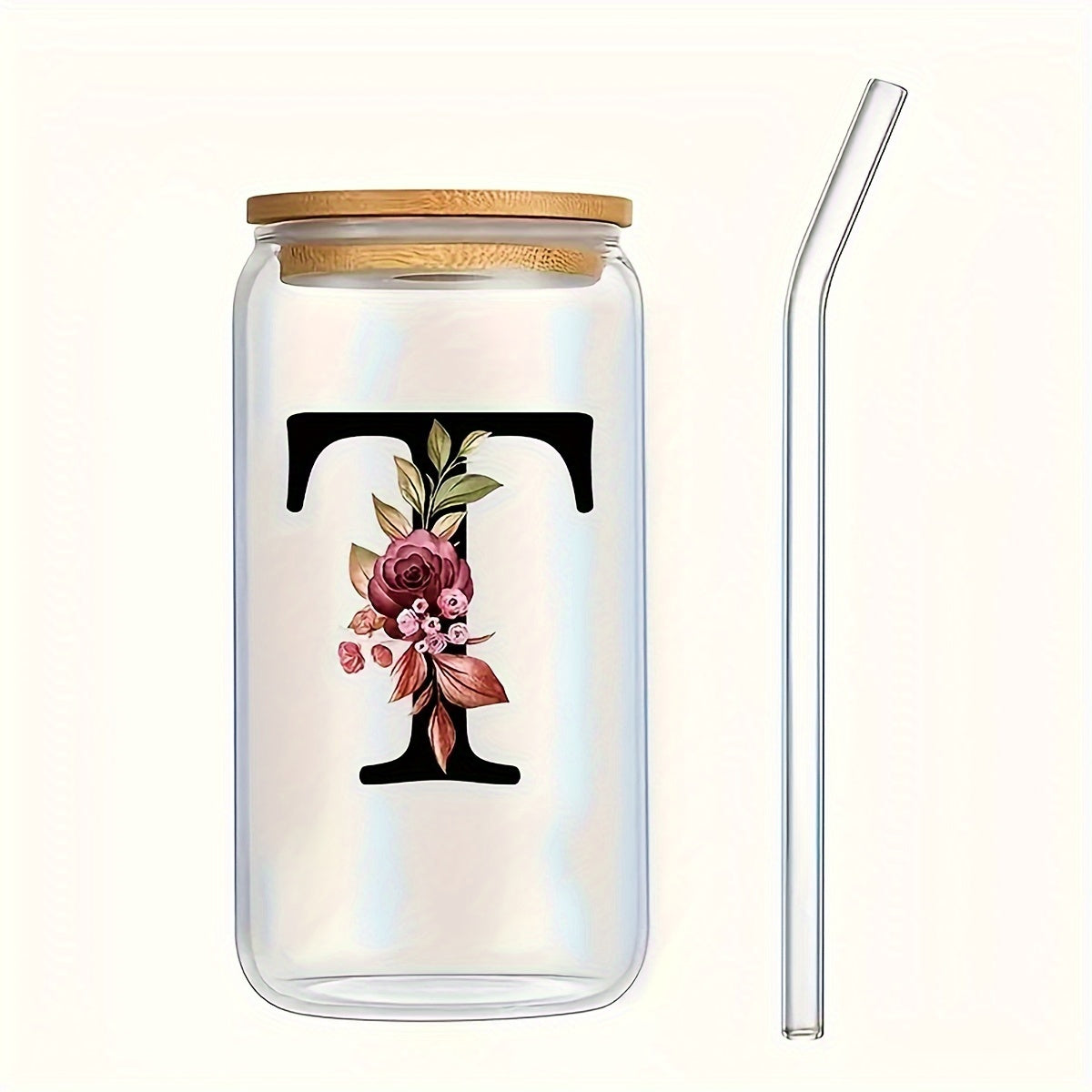 16oz Frosted Glass Cup with Bamboo Lid for Outdoor Camping