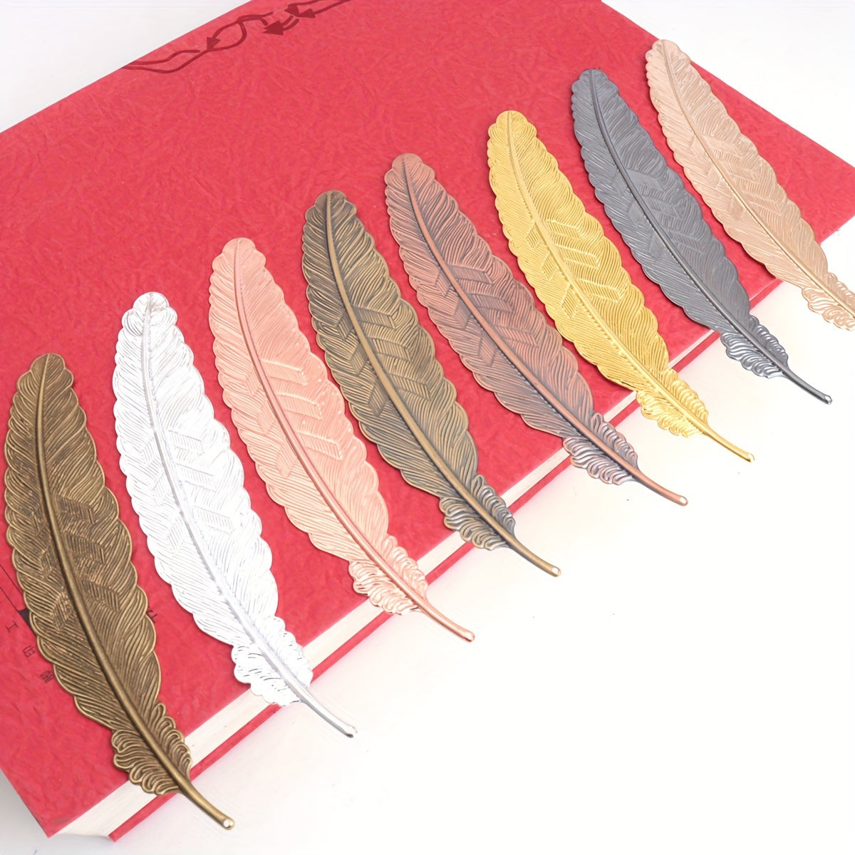 Set of 8 or 10 Multicolor Copper Feather Pendants for Jewelry Making and Bookmarks
