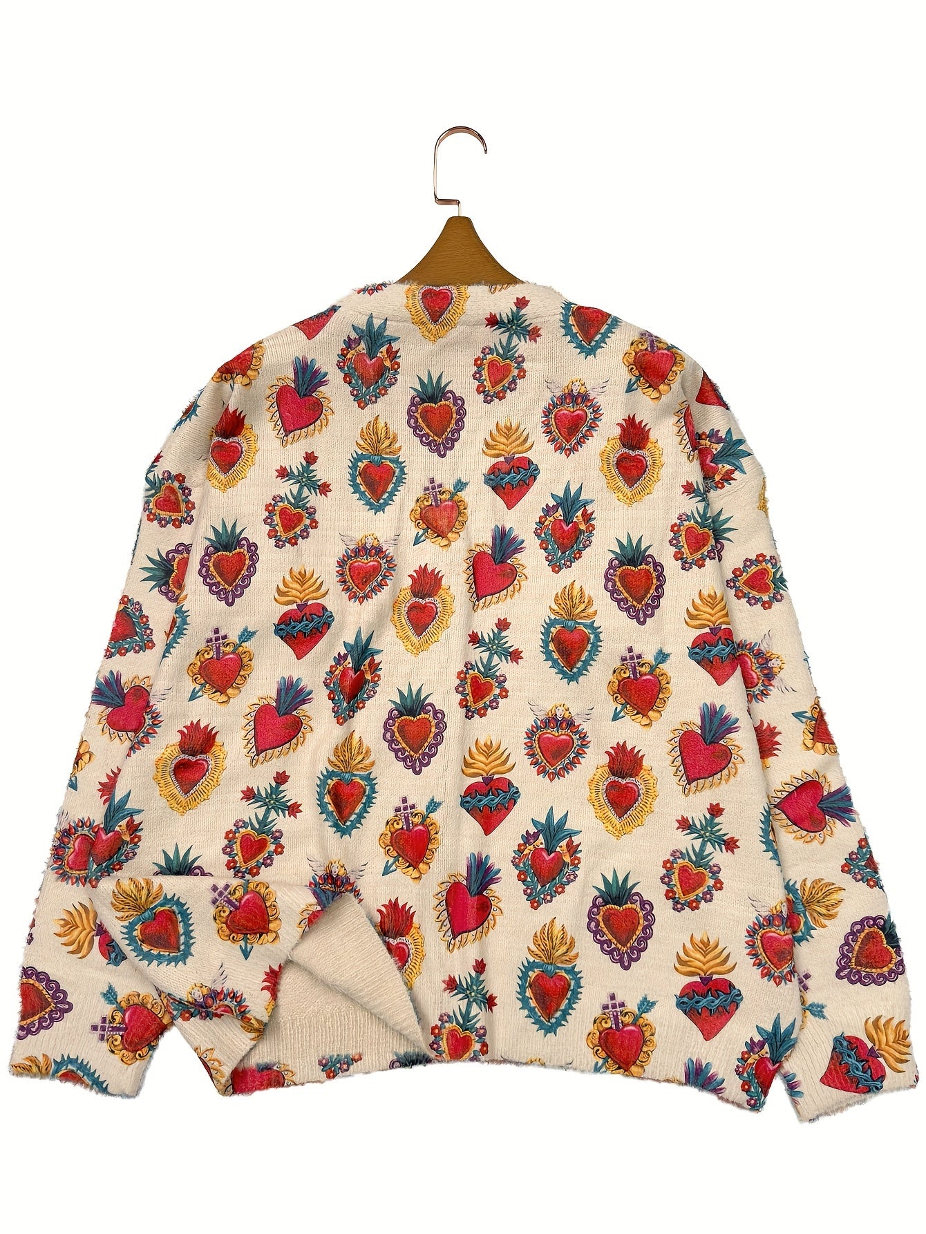 Women's Oversized V-Neck Cardigan Knit Sweater with Button Detail