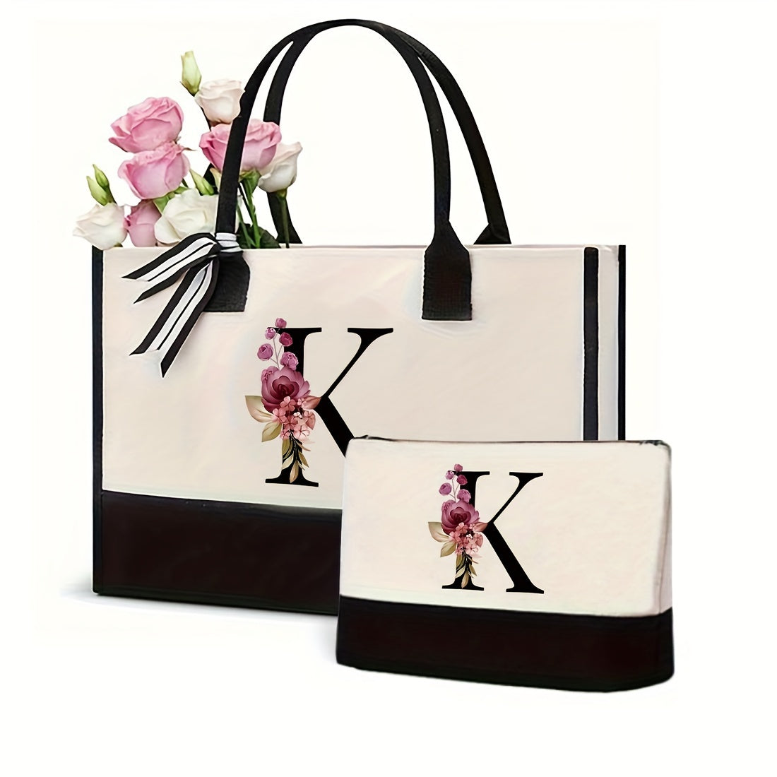 Women's Canvas Letter Handbag Large Versatile Shoulder Bag for Office and Shopping