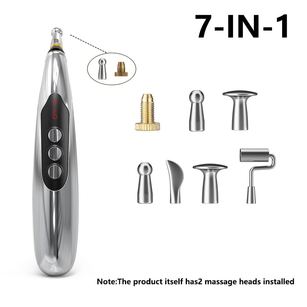 9-rejimli sozlash va bir nechta massaj qalam boshlariga ega bo'lgan portativ 7-in-1 massaj qalam. Mukammal sovg'a.