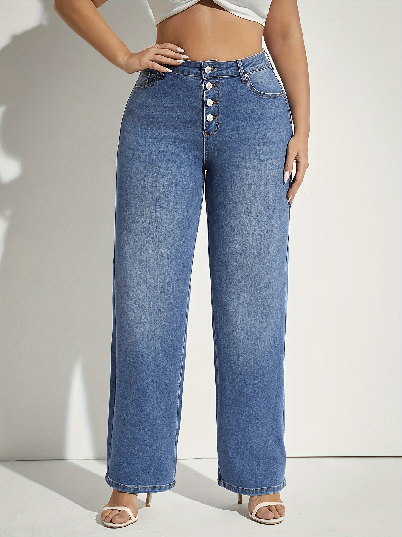 Jeans de mezclilla para mujer de corte recto con alta elasticidad, dobladillo enrollado, para todas las estaciones