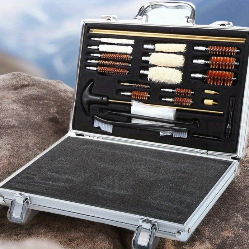 Aluminum Alloy Gun Cleaning Kit with Double Handle Case, Wire and Brushes