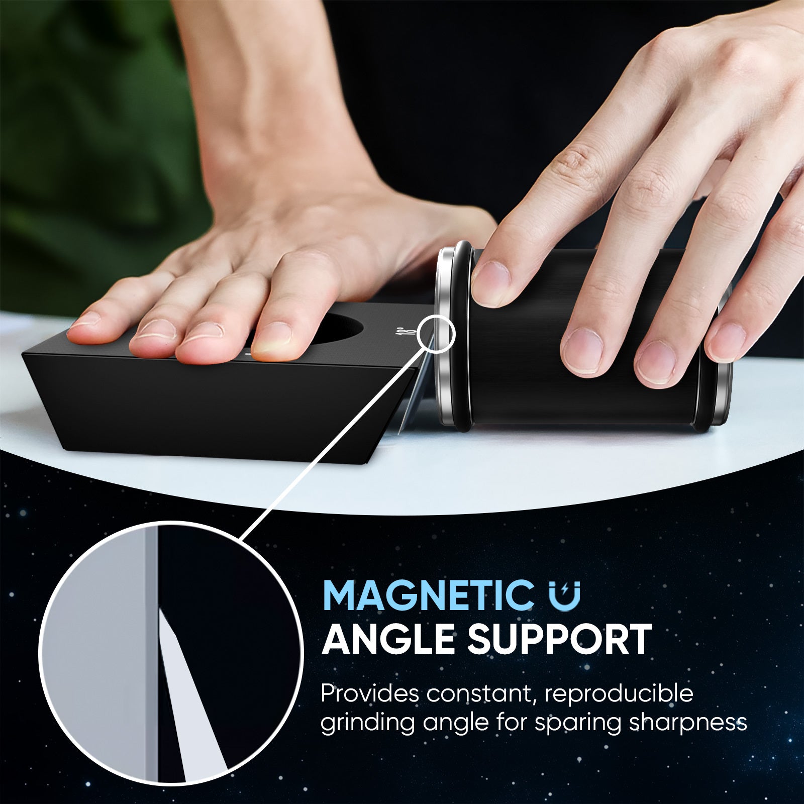 Qora pichoqni shimgich bilan 4 burchak qoʻllanma bilan oshxona pichoqlari uchun qoʻlda tizim bardoshli