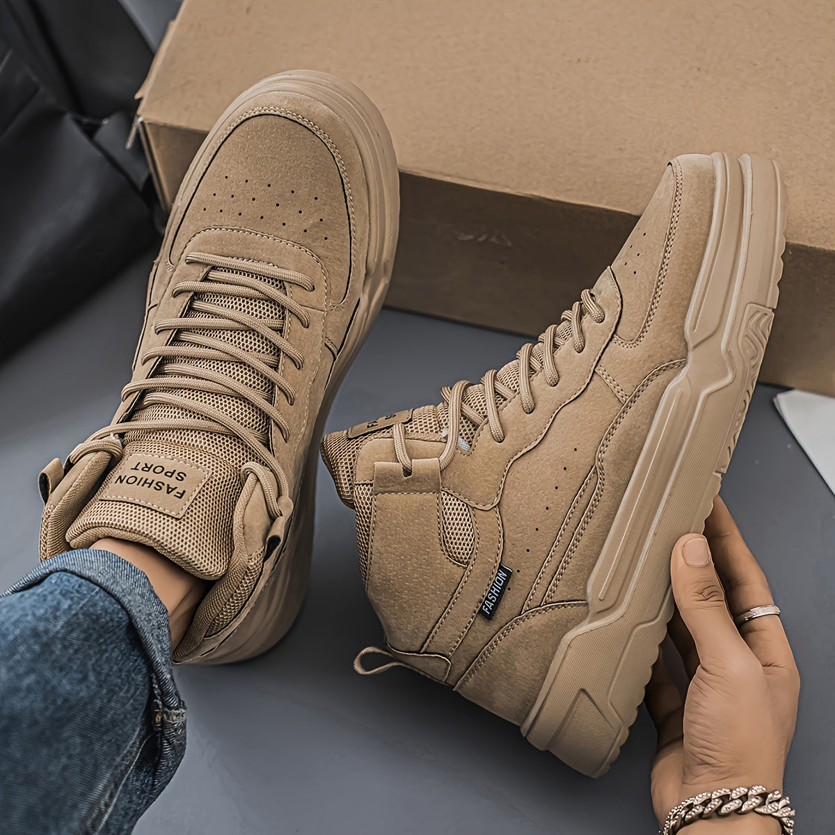 Men's High-Top Graphic Sneakers Casual Running Street Shoes Durable PU Fabric