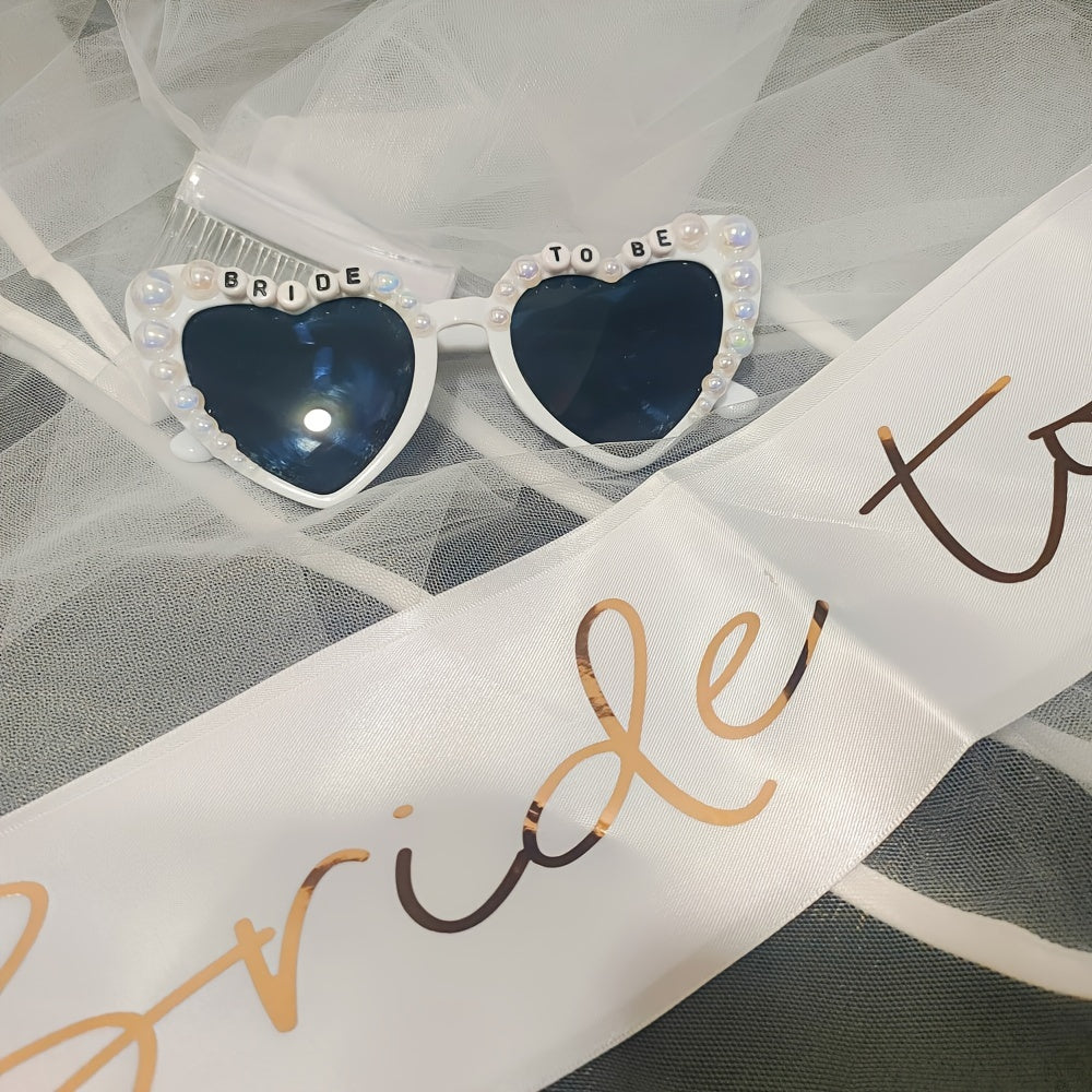 Set of 3 Bridal Bachelorette Party Glasses Sash and Veil Wedding Decorations