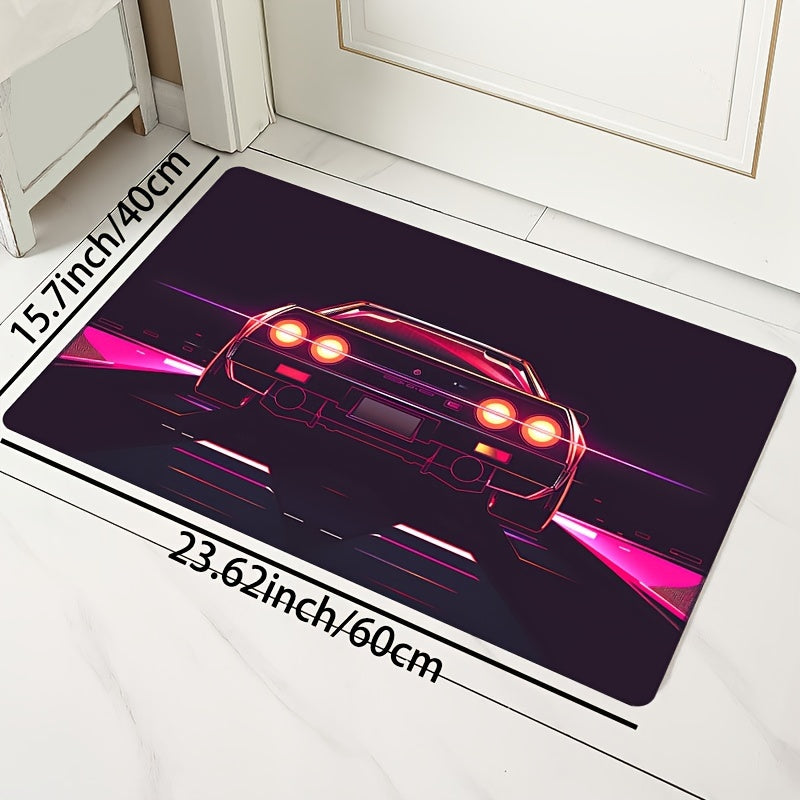 Stylish Sports Car Doormat 8mm Soft Polyester Indoor Rug Non-Slip Entryway