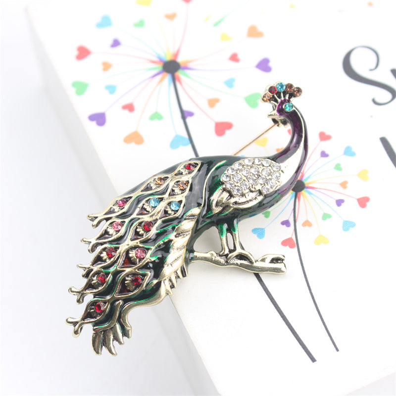 Elegant Peacock Brooch Pin Enamel Rhinestones Animal Shaped Jewelry for Hanfu Cheongsam Events