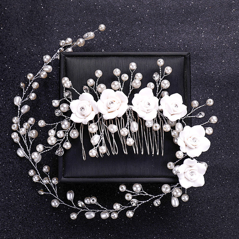 Faux Pearl and Crystal Hair Comb Wedding Bridal Hair Accessory Flower Headpiece
