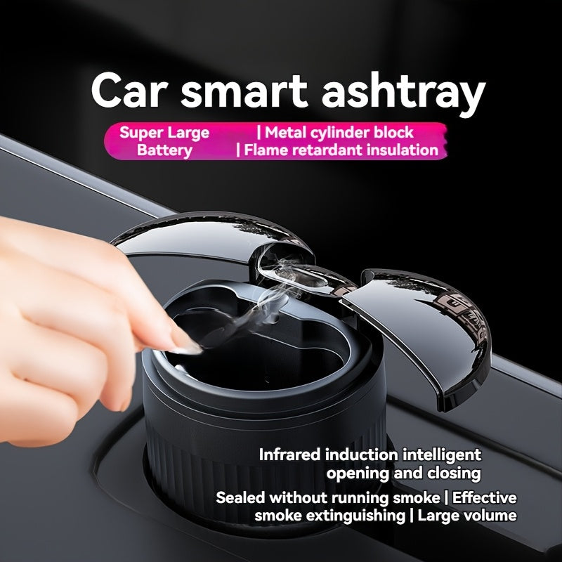 Универсальная автомобильная пепельница с инфракрасной автоматической крышкой, черный металл, аккумуляторная