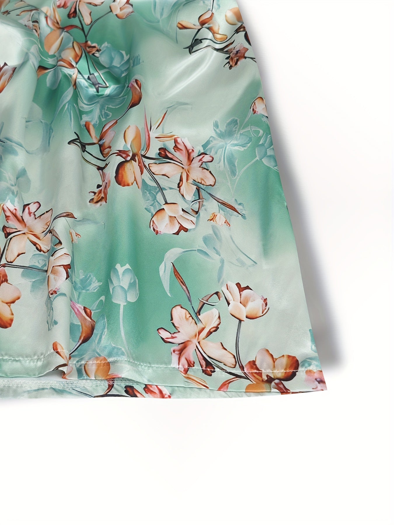 Plus Size Satin Floral Lounge Robe Long Sleeve Open Front Nightgown