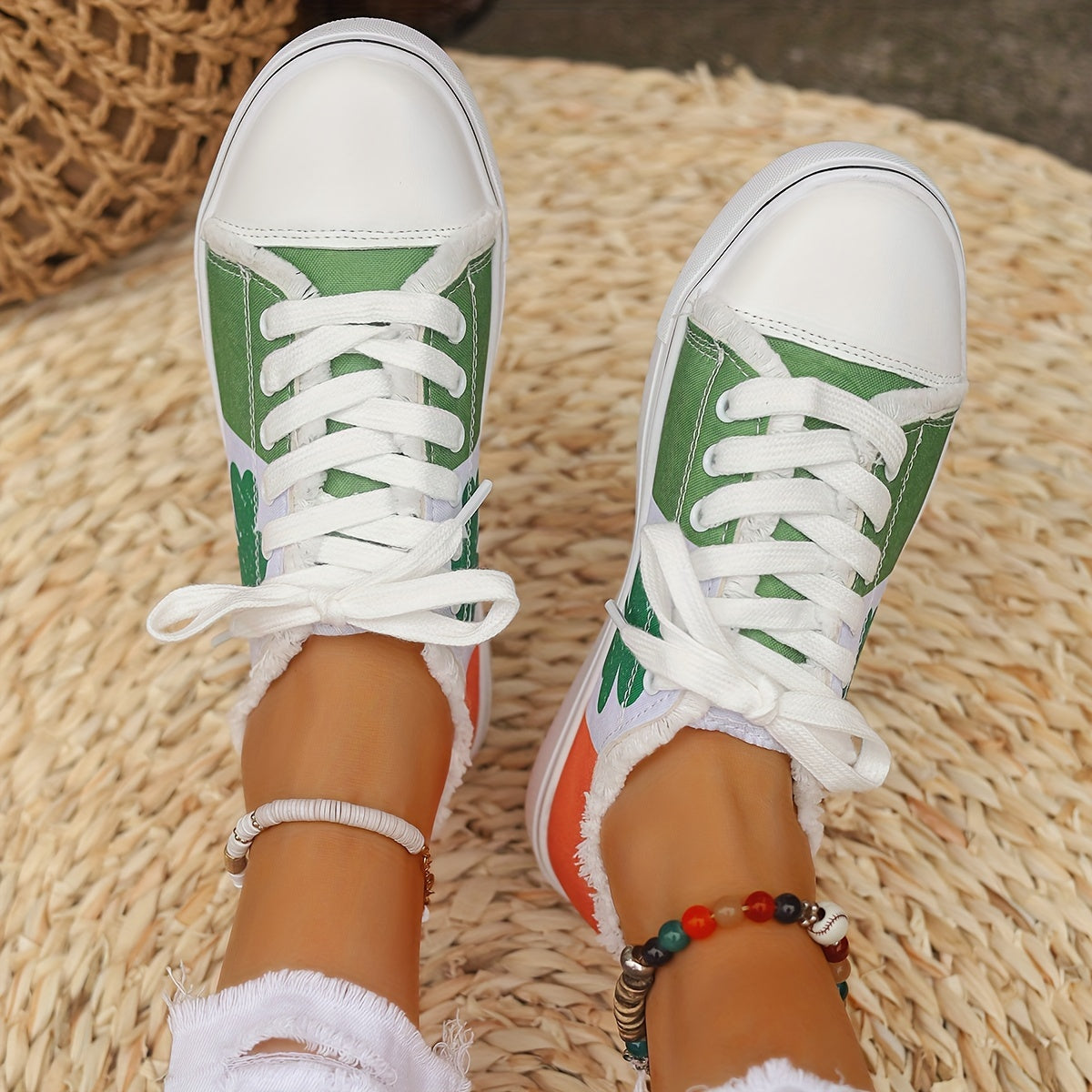 Zapatillas casuales de tela transpirable para mujer con diseño de trébol con bandera irlandesa