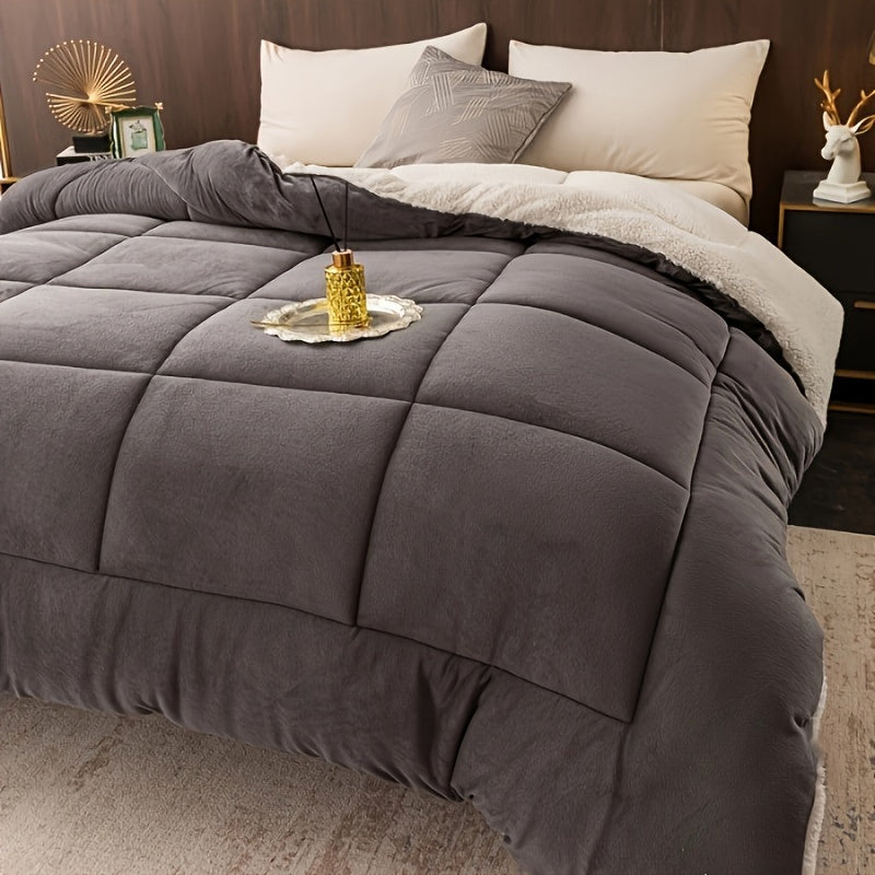 Sherpa Fleece Comforter Solid Color Thick Warm Year-Round Bed Bedding