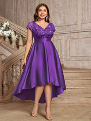 Vestido de talla grande con escote en V, encaje, sin mangas, midi, para fiesta, con purpurina