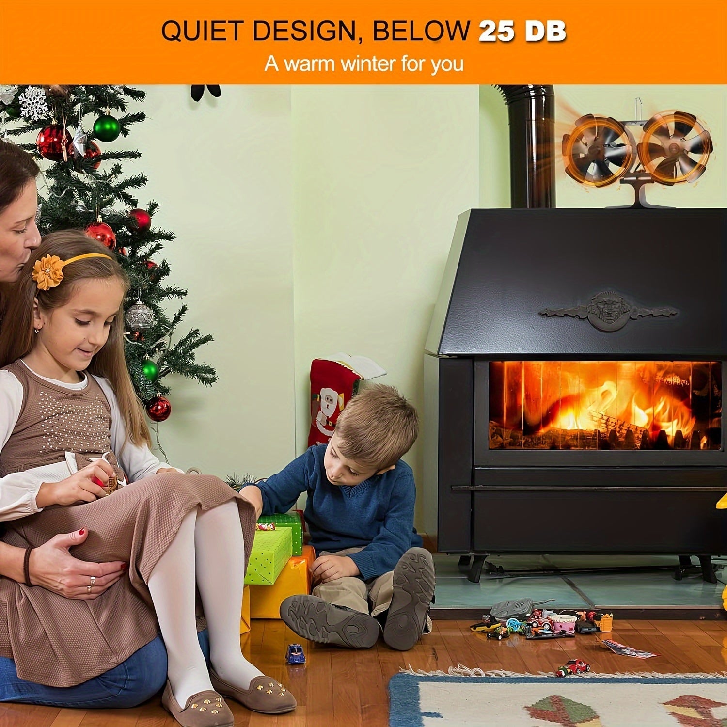 Aluminum Wood Stove Fan Dual Motors 12-Blade Heat Distribution Fireplace