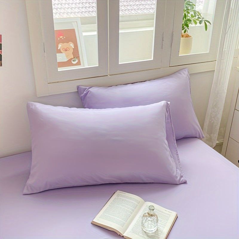 Set of 2 Solid Color Bed Pillowcases Luxuriously Soft Cozy for Year-Round Comfort
