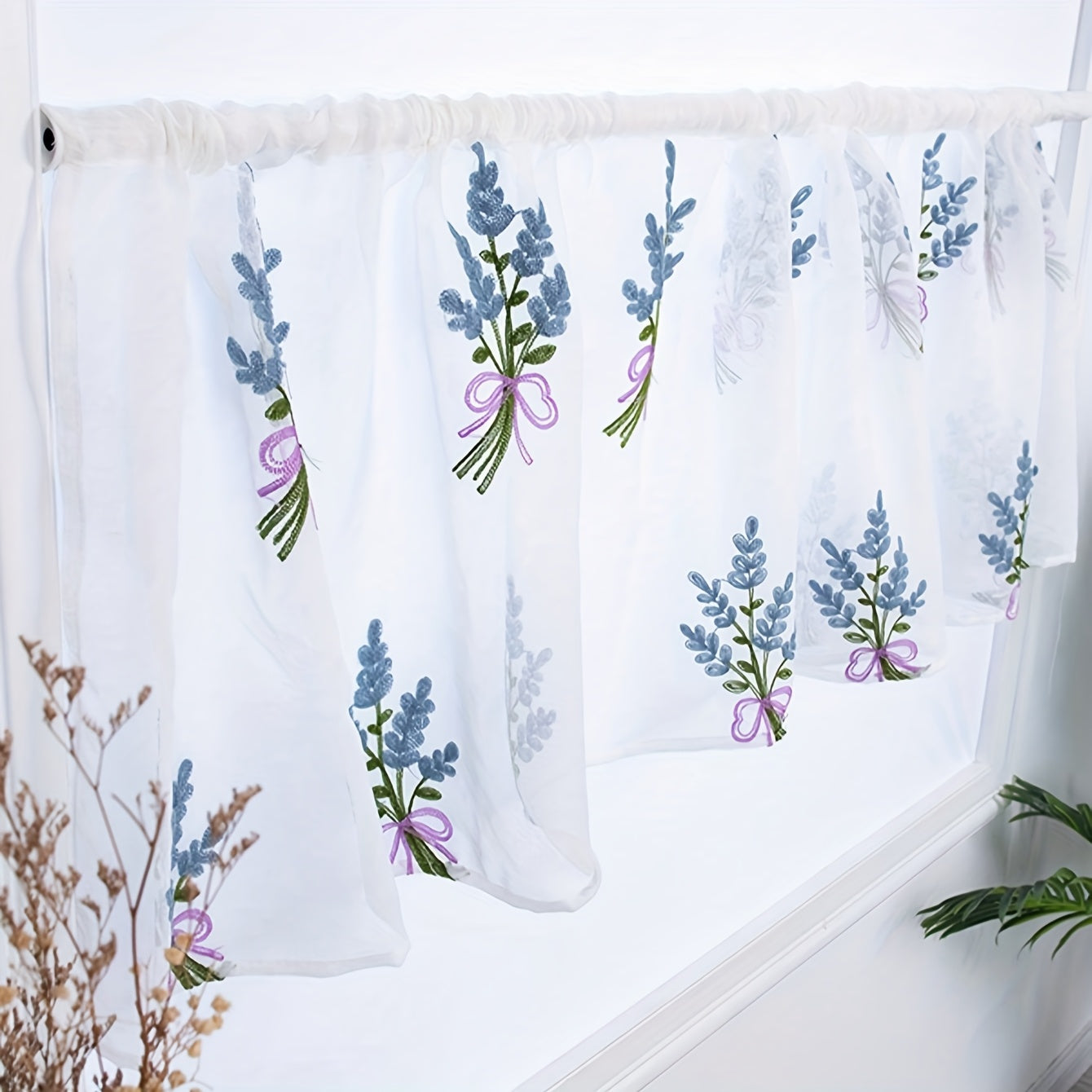 Sheer Embroidered Curtain Valance for Living Room or Cafe Decor 1 Piece
