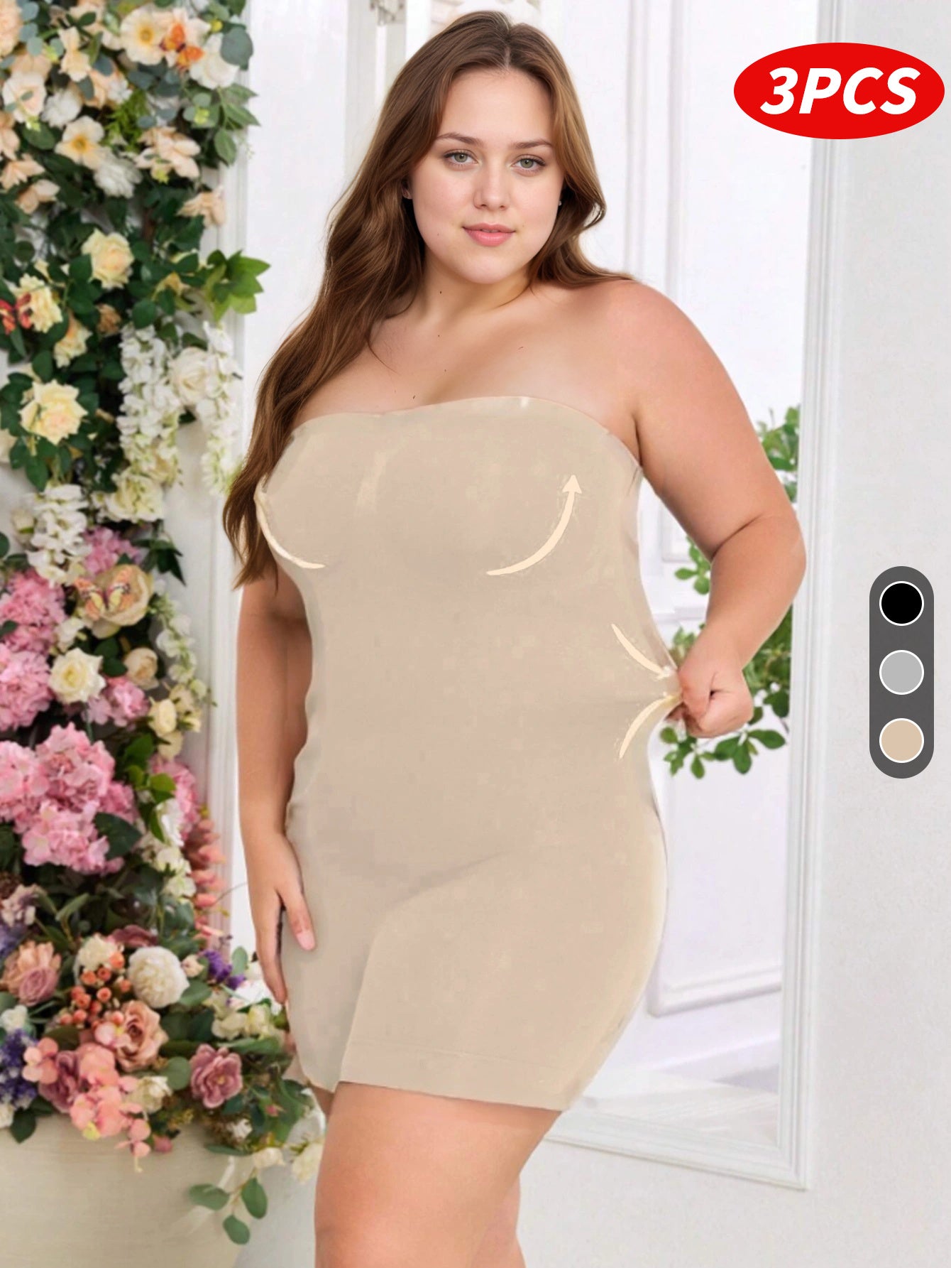 Plus Size Women's Seamless Shaping Rompers Black Gray Beige Tummy Control