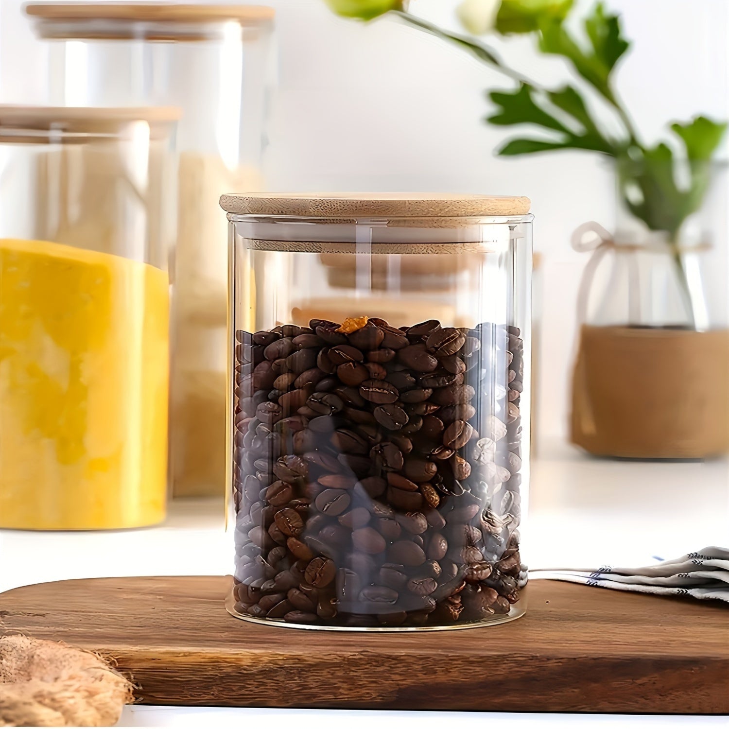 Set of 5 Glass Food Storage Jars with Bamboo Lids, Airtight, Large Capacity