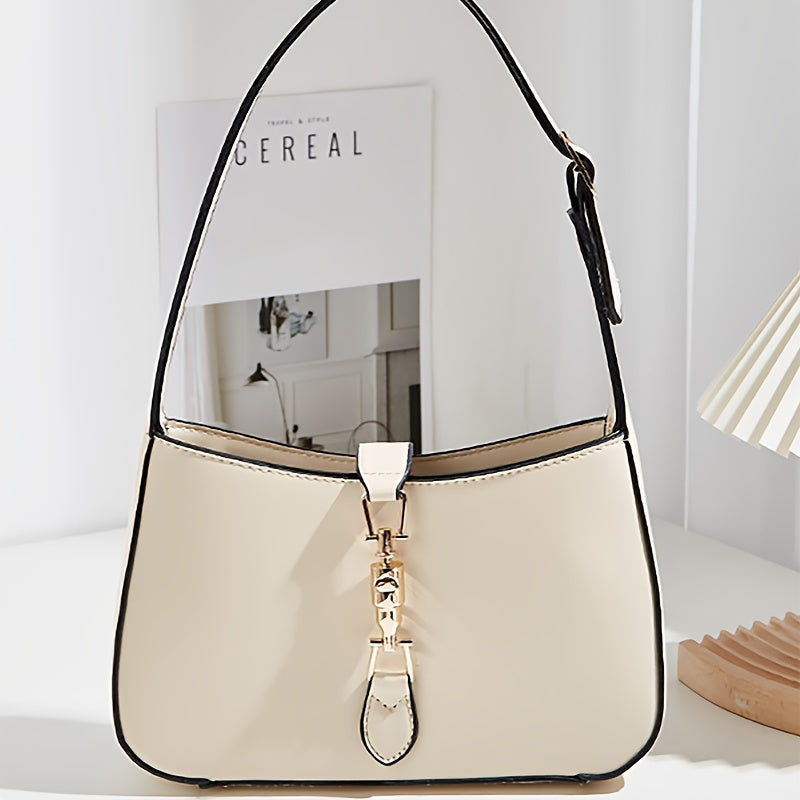 Vegan Shoulder Bag for Women Solid Color PU Casual Handbag Black