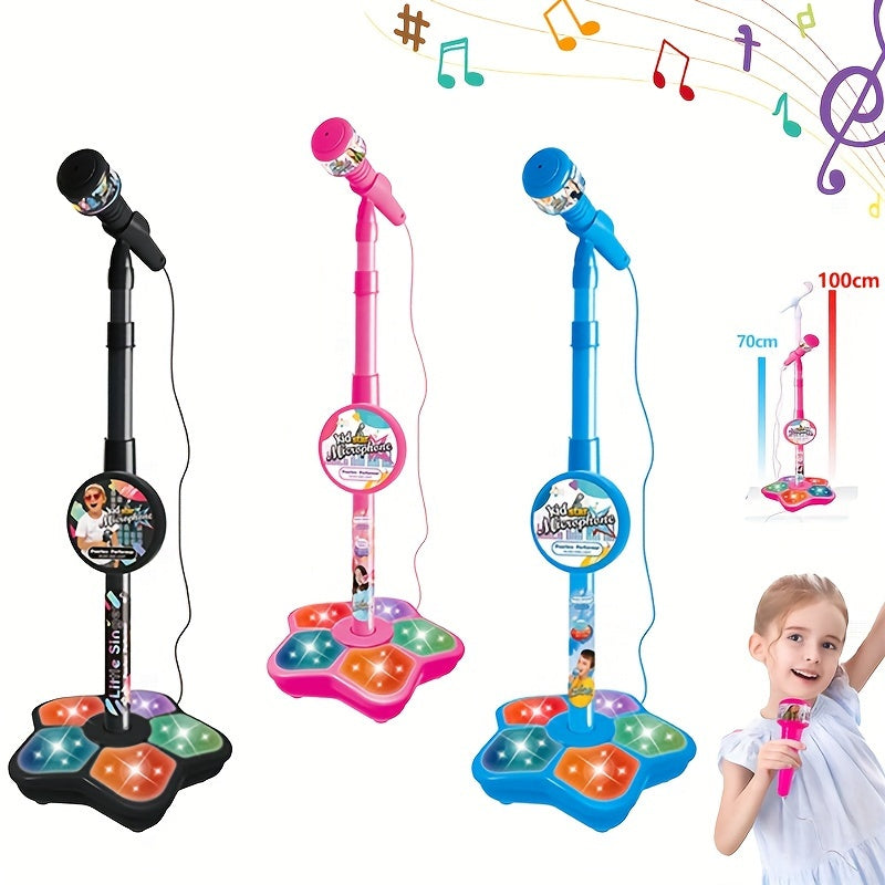 Kids' Karaoke Microphone with Stand Adjustable Height Light Effects MP3 Connectivity for Children