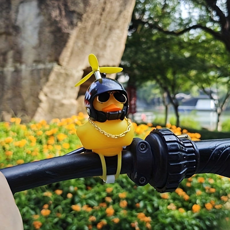 Kids PVC Rubber Duck Helmet Handlebar Toy with Propeller and Glasses