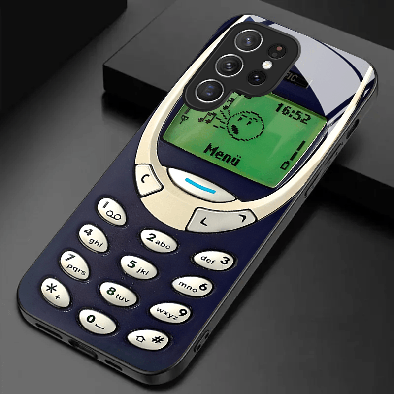 Retro-Style Black Tempered Glass Phone Case for Samsung Galaxy with Silicone Matte Design