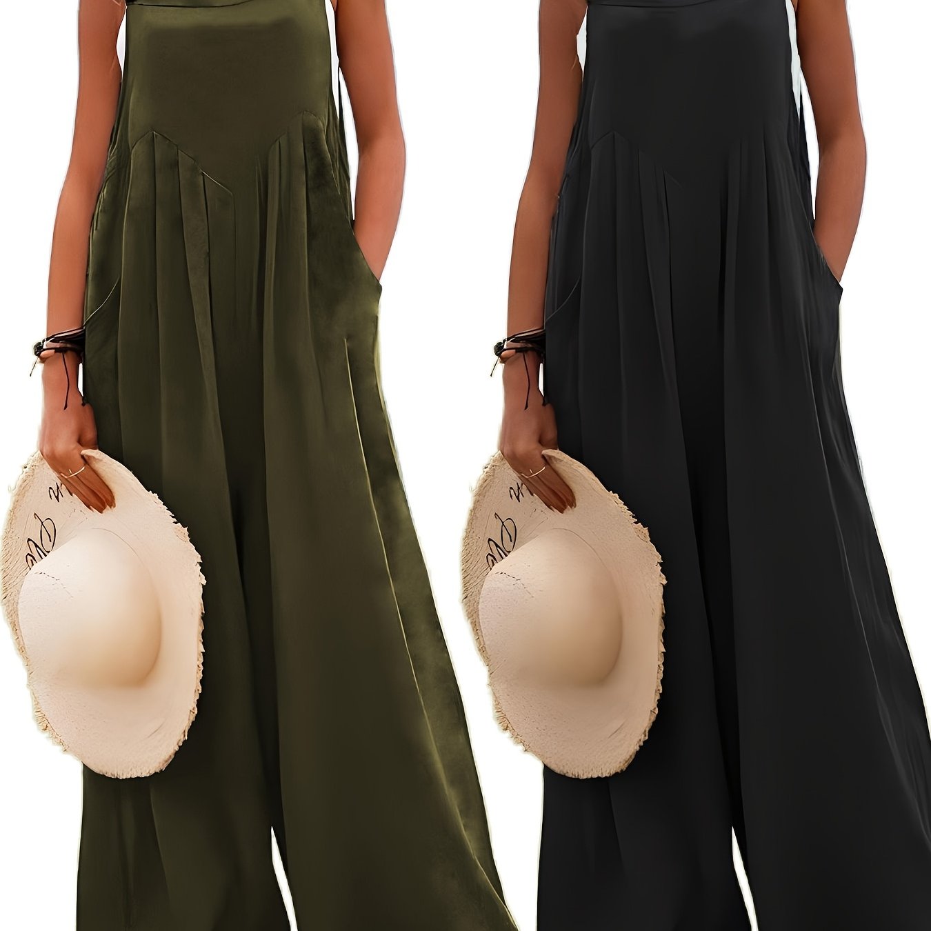 Костюм-комбинезон для женщин больших размеров на лето без рукавов с карманами