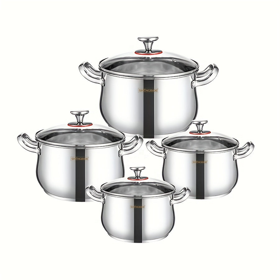 8-Piece Stainless Steel Cookware Set with Lids for Soup, Pasta, and Seafood