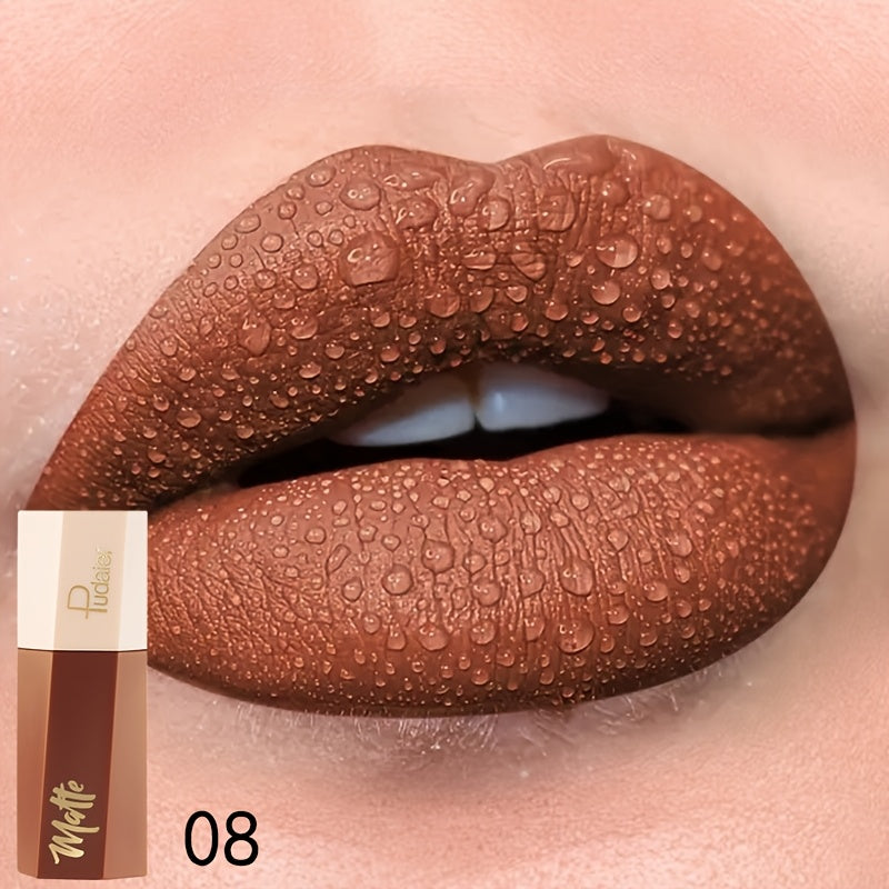 Tinte de labios mate y resistente al agua para mujer, con acabado en terciopelo y tono nude de larga duración