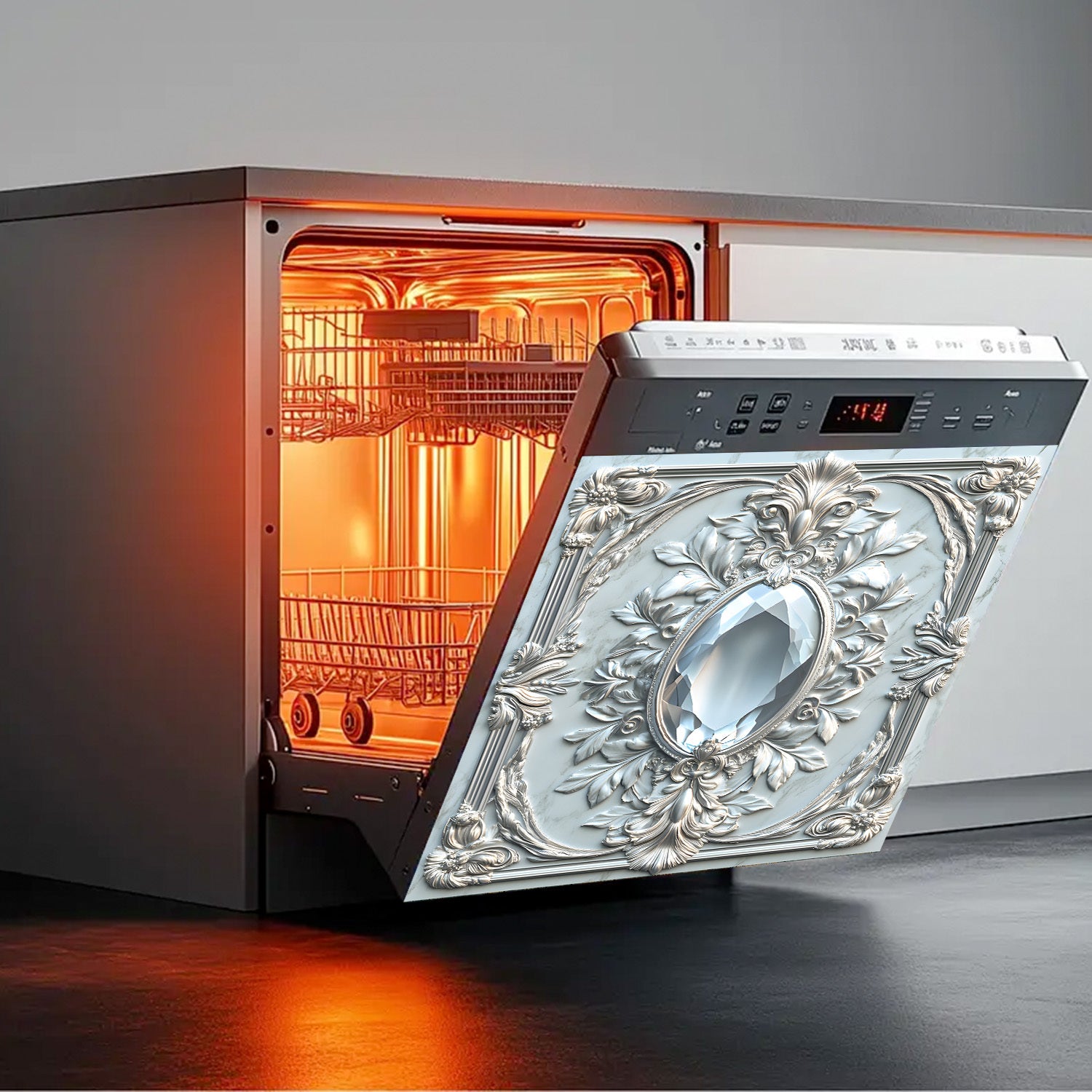 Kristal Gem Ramka Pishirish Mashinasining Qopqog'i Suv o'tkazmaydigan Isitishga chidamli Gul dizayni 58.5x65 sm