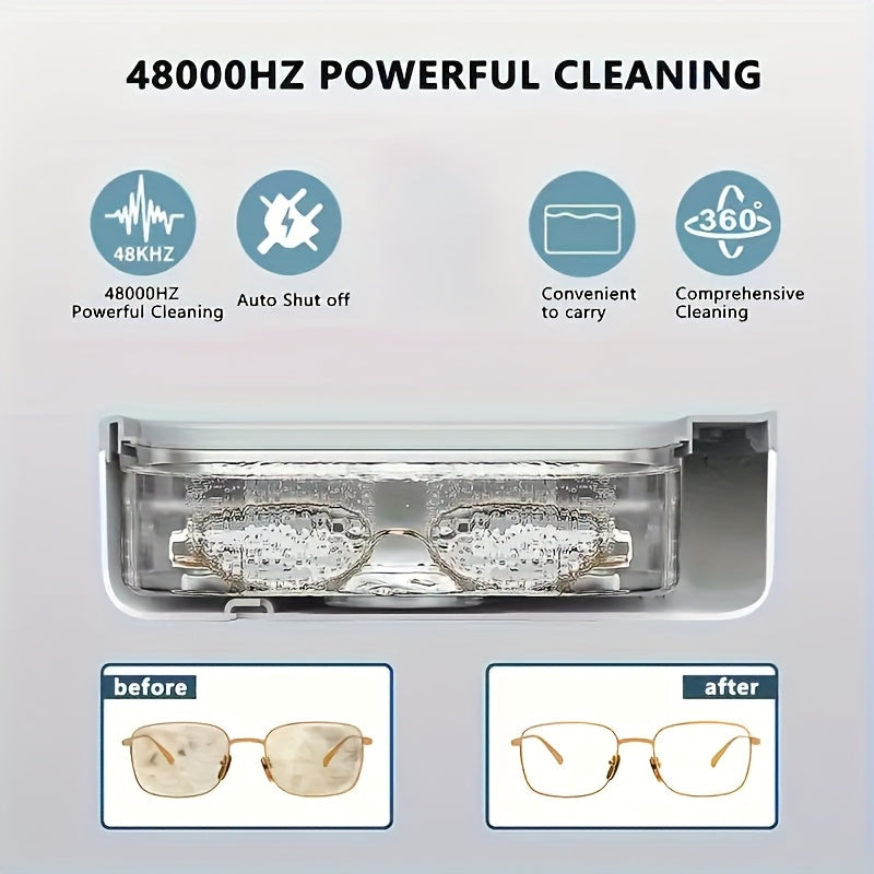 360-darajali portativ zargarlik buyumlari va ko‘zoynaklarni tozalash qurilmasi, qayta zaryadlanadigan, vibratsiyali, chuqur tozalash uchun 3 ta rangda