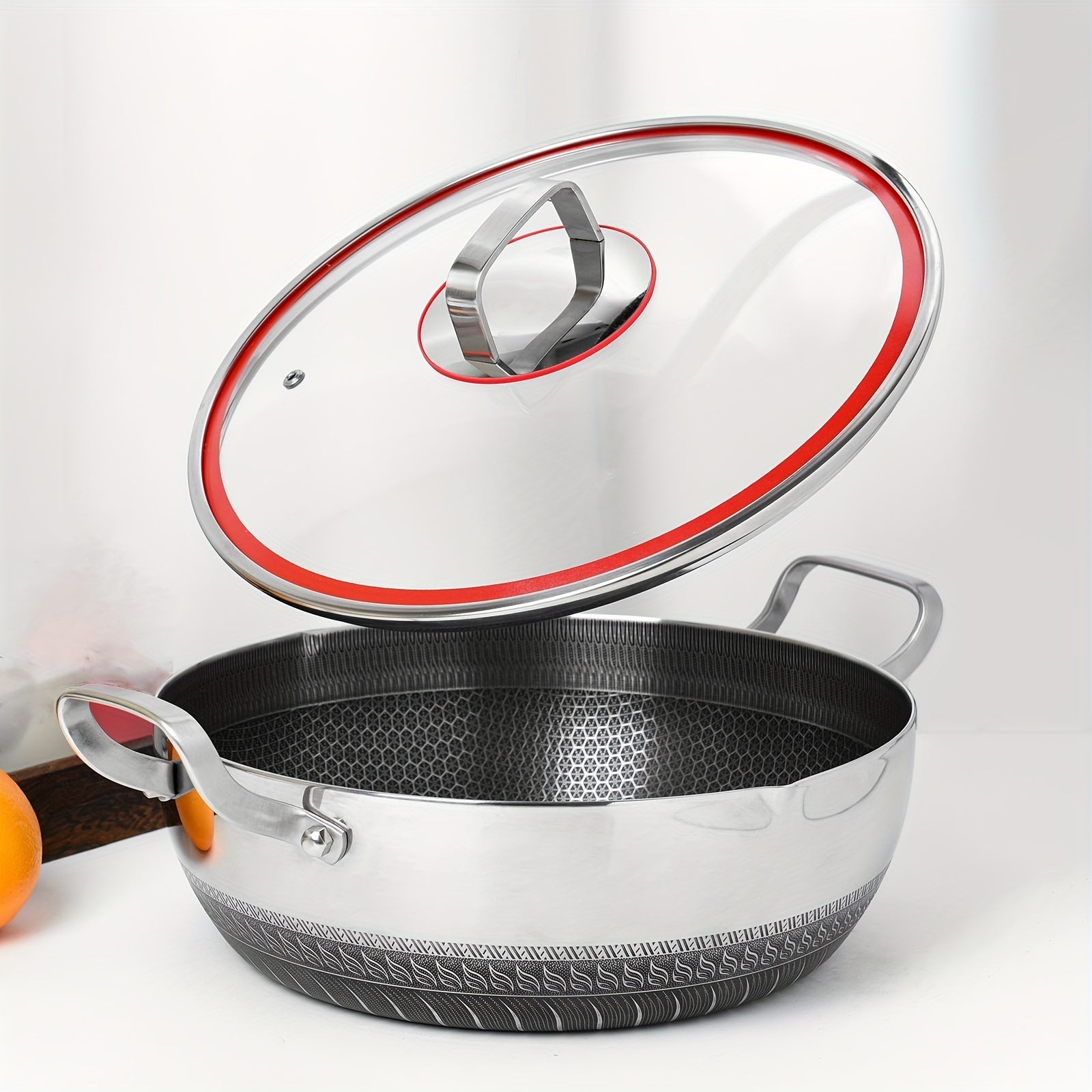 Uy oshxonasida foydalanish uchun mustahkam idish-to'plam: Tri-Ply zanglamaydigan po'latdan yasalgan qovurish panasi va qopqoq bilan yopishqoq sho'rva qozoni, issiq idish tayyorlash uchun ideal