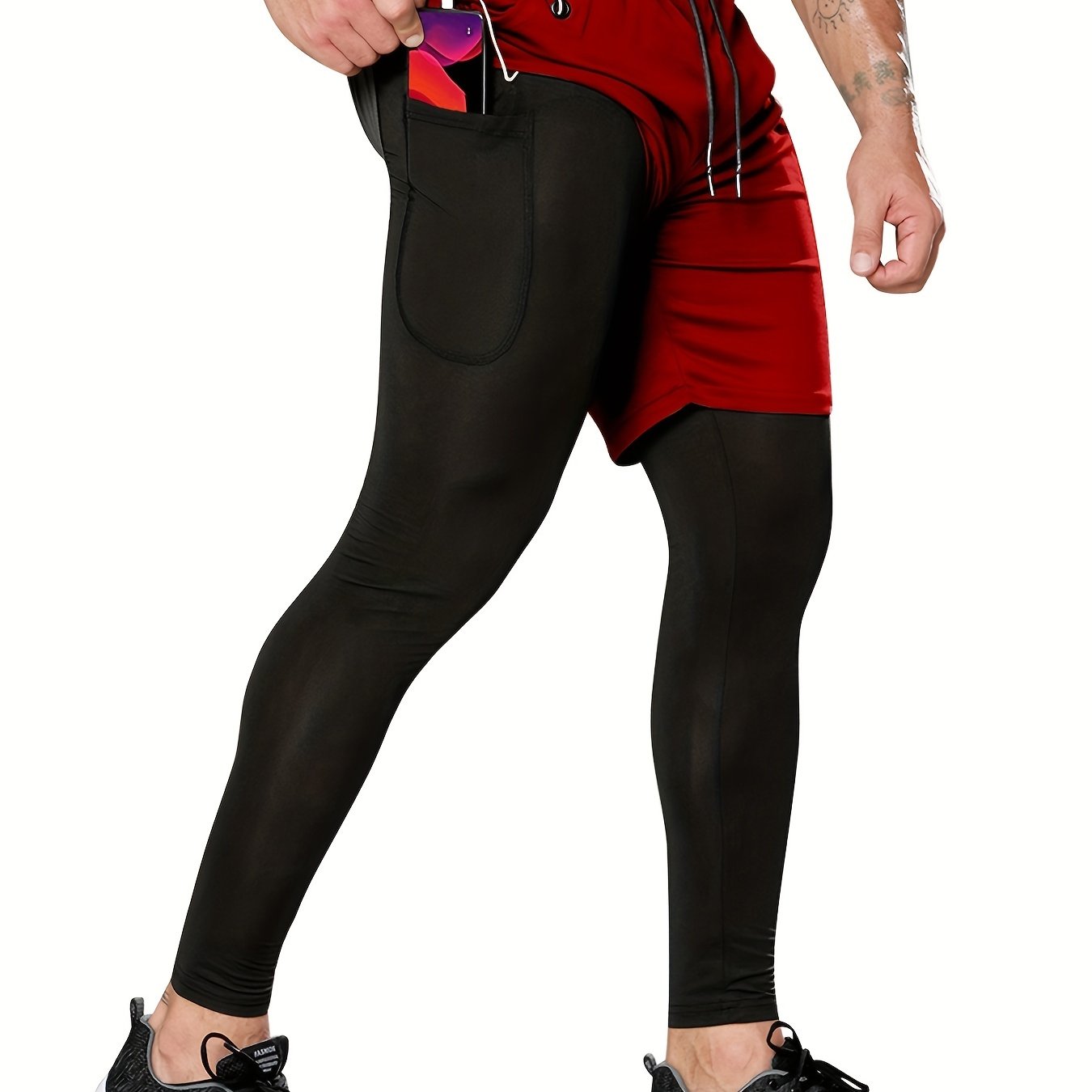 Men's 2-in-1 Workout Shorts with Pocket High Stretch Cropped for Running Yoga Training