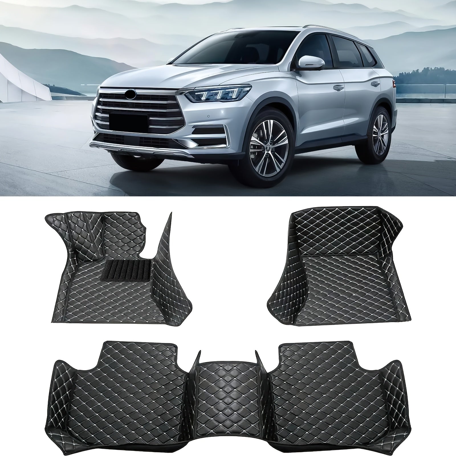 Car Floor Mats Set for SUV Leather All-Weather Durable Easy to Clean