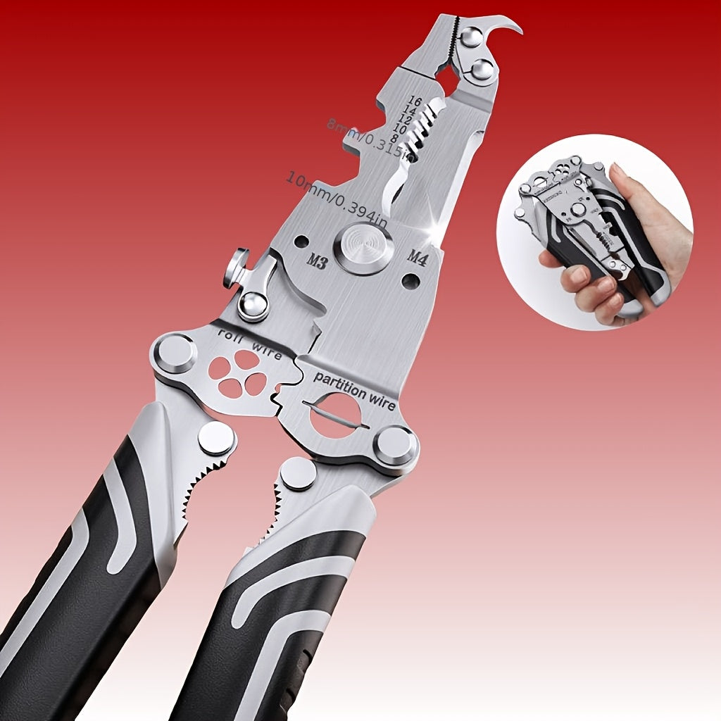 Turli vazifalar uchun ko'p funksiyali sim qirqish asbobi, masalan, simlarni qirqish, kesish, kalit sifatida ishlatish, burash, mixlarni tortish va screwdriver sifatida foydalanish. Quvvatli saqlash imkoniyatiga ega va quyidagilar uchun ideal.