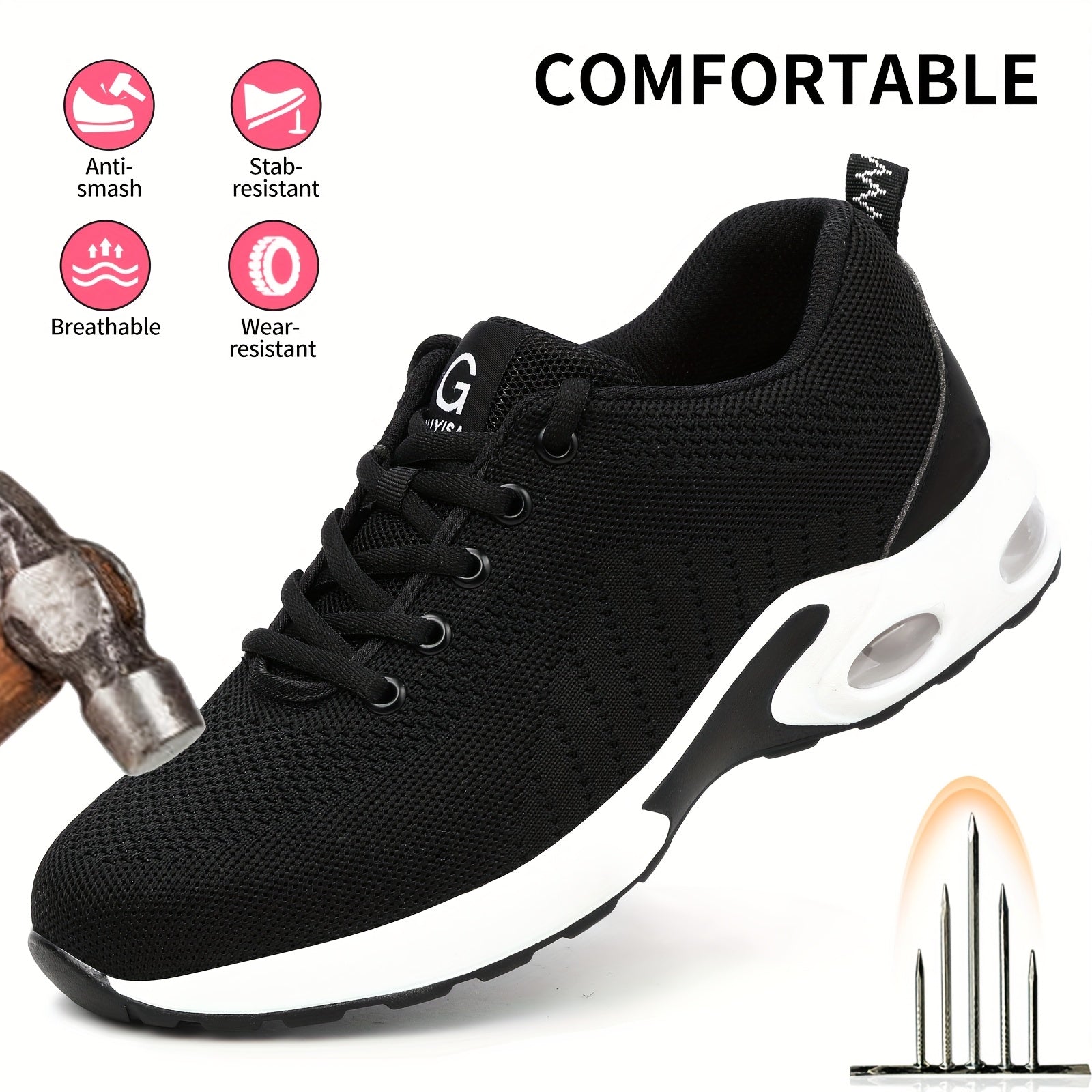 Women Safety Shoes Steel Toe Puncture-Resistant Work Footwear Breathable