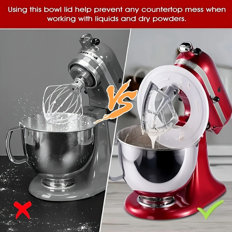Kitchen Mixer Bowl Lid 4.5-5 Quart Tilt Head Spill Prevention Splash Guard Non-Slip Food Safe Plastic