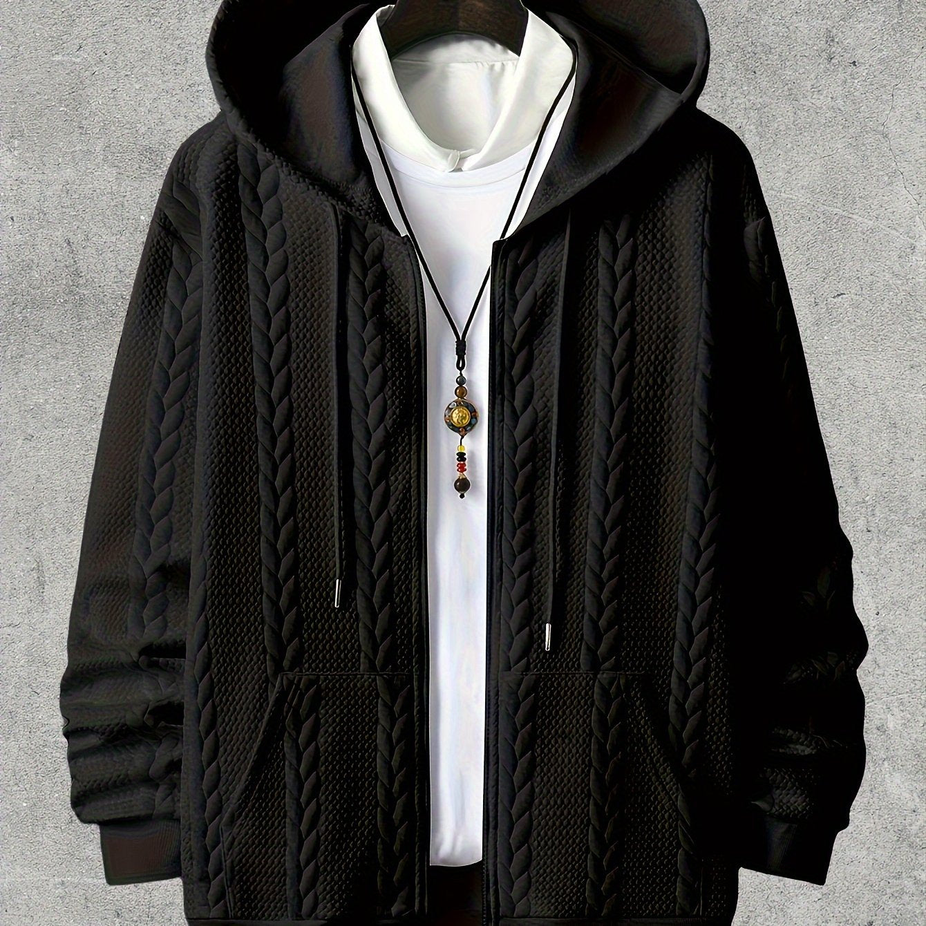 Plus-Size Men's Hooded Sweatshirt with Kangaroo Pocket Casual Polyester Knit