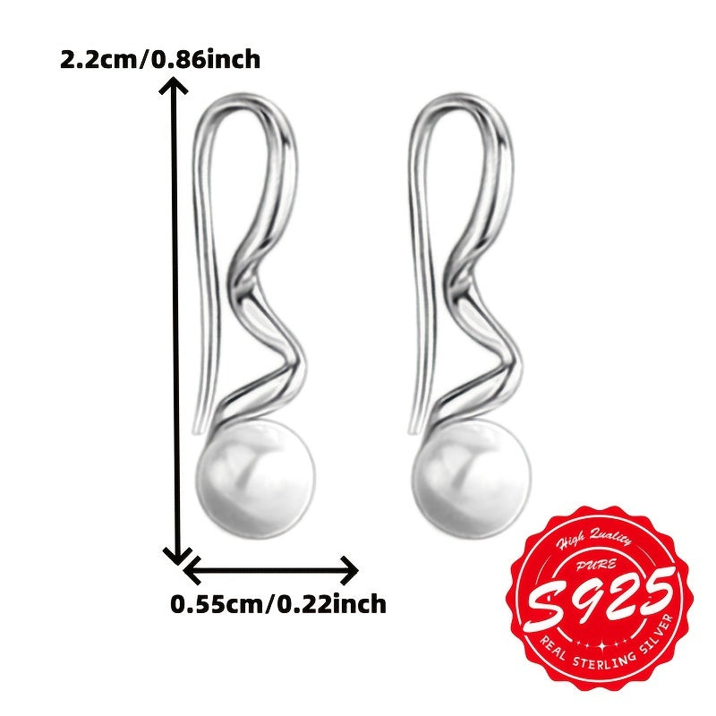 Women's Wavy Pearl Earrings S925 Sterling Silver Hypoallergenic Jewelry