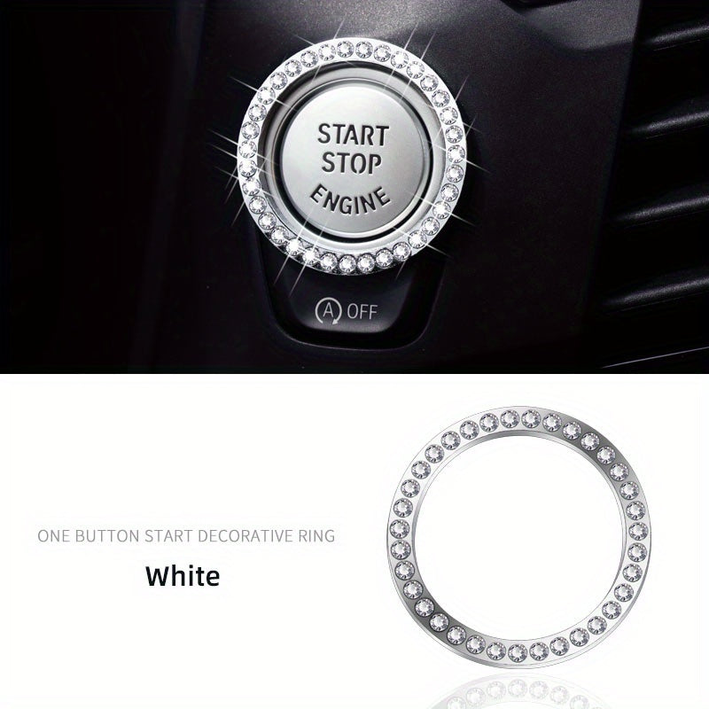 Car Decor Blue Artificial Diamond Rhinestone Switch Button Ring