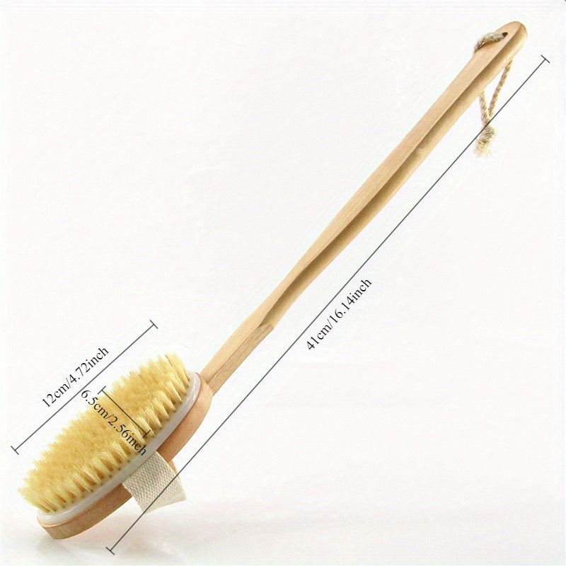 Dry Brush for Sensitive Skin with Long Handle, Natural Bristles, Odorless